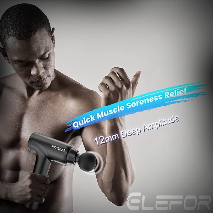 Elefor Massage Gun Deep TissuePercussion Back Massager Gun for Athletes Muscle Massage Gun for Pain Relief with 8 Massage Heads &amp 20 Speeds (Matte Black)