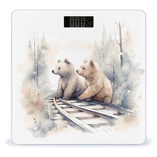 Bear on Train Tracks Digital Bathroom Scale Fashion Unique Weight Scale BMI Anti-Slip Precision Weighing Scales Suitable for Home Bedrooms Use and Gift