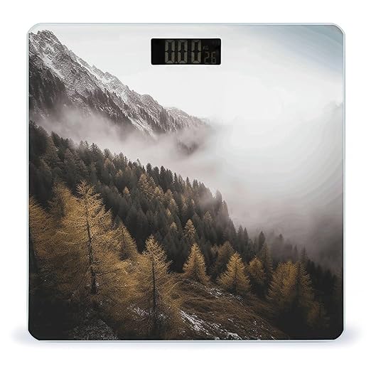 Landscape of Trees and Mountain Surrounded by Fog Scale for Body Weight Digital Bathroom Scale Accurate Smart Weight Scales with Large Display Weighing Machine High Precision Scales