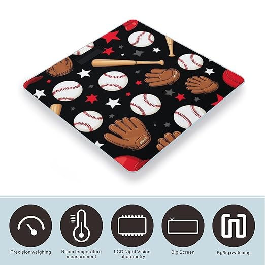 Smart Scale for Body Weight Digital Bathroom Weighing Scale Energy Saving Scale Red Black Baseball