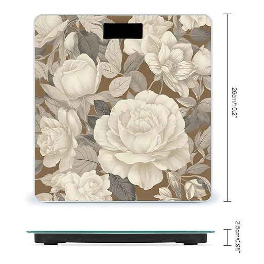 Pattern of Beige Flowers Scale for Body Weight Digital Bathroom Scale Accurate Smart Weight Scales with Large Display Weighing Machine High Precision Scales