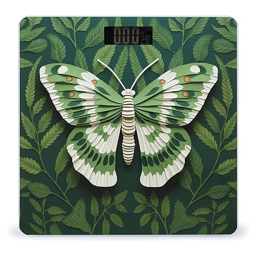 White Moth Scale for Body Weight Anti-Slip Tempered Glass Digital Bathroom Scales Clear LCD Display Weighing Scale Safe Rounded Corners Smart Scales