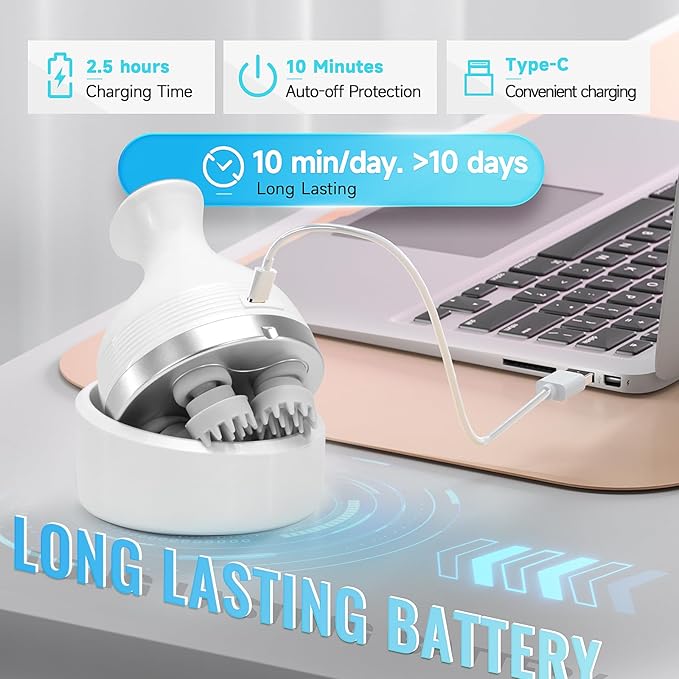 Electric Scalp Massager Cordless Hair Scalp Massager Portable Head Scratching Massager with 4 Modes Vibration Comb for Hair Growth Deep Cleansing and Stress Relaxation