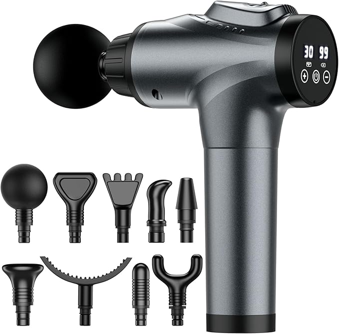 Massage Gun Muscle Massage Gun for Athletes Handheld Electric Deep Tissue Back Massager Percussion Massage Device for Pain Relief with 30 Speed Levels 9 Heads