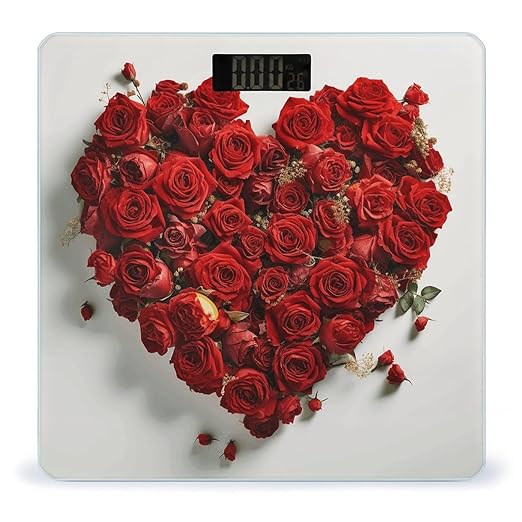 Heart Shape Made of Roses Scale for Body Weight Anti-Slip Tempered Glass Digital Bathroom Scales Clear LCD Display Weighing Scale Safe Rounded Corners Smart Scales