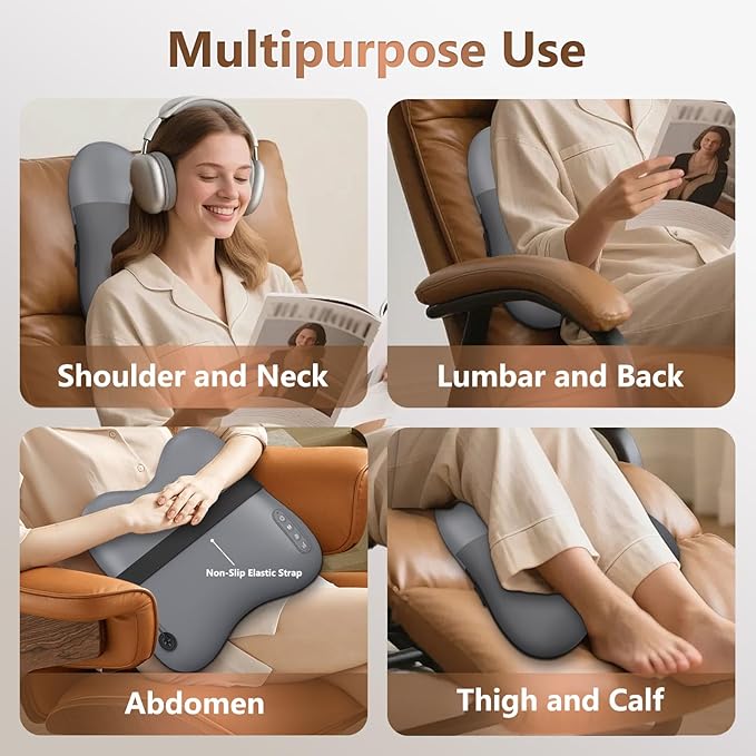 belhope Back Massager with Heat Cordless Back Massage for Pain Relief Deep Tissue 4D Shiatsu and Percussion Massage Lower Back Massager for Office Chair Mother's Day Gifts for Women Men Grey