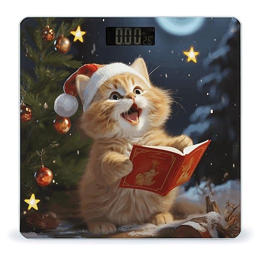 Cute Cat Sing Christmas Carols Bathroom Scale Weight Scale for Body WeightHighly Accurate Digital Weighing Machine Clear LED Display Digital Bathroom Body Scale 400lb/182kg