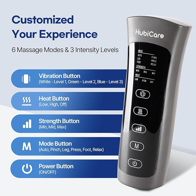 HuBDIC HubiCare Leg Massager Air Compression Leg Massager with Heat and Vibration for Circulation and Pain Relief 6 Modes with 3 Intensities Reduce Swelling Muscles Relaxation