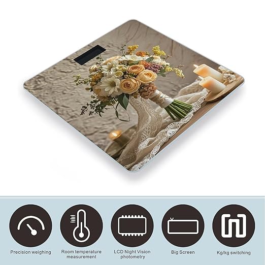 Warm Colored Flowers Bathroom Scale for Body Weight Bathroom Weighing Scales with Back Lit LED Display Sturdy Tempered Glass Body Weight Bathroom Scale 400lb Weighing