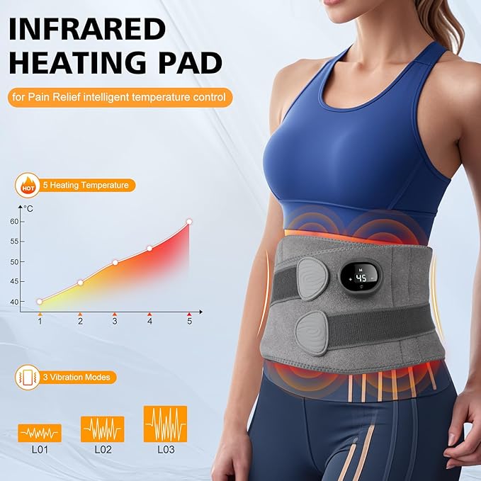 Cordless Heating Pad for Back Pain Relief Lumbar Massaager with Heat Rechargeable Heating MassageHeated Back Belt Abdomen Warmer Lumbar Support