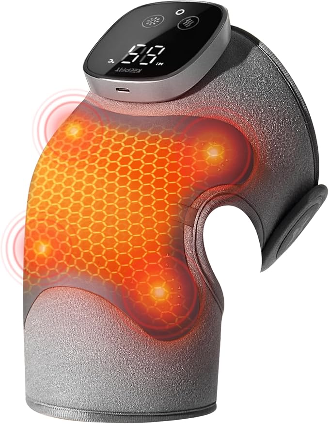 Knee Massager with Heat Vibration for Pain Relief MAXwarm 5.0[2026 Upgraded]-Heated Knee Brace with 5 Heat Levels and 4 Motors Massage X-Warm Heat-Lock Tech for Men Women(Grey 1-Pack)