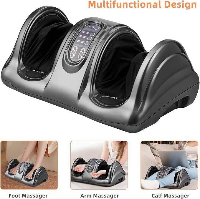 RELAX4LIFE Shiatsu Foot Massage Machine Rolling Massager with Remote Control 4 Programs 3 Modes Touch Panel Electric Calf Deep Kneading for Plantar FasciitisTired Muscle Massaging (Gray)