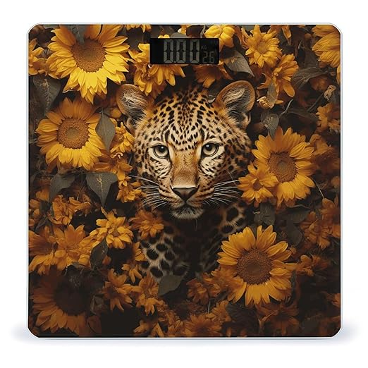 Leopard and Sunflower Smart Scale for Body Weight Accurate Bathroom Scale with LED Display Digital Weight Scales Weighing Machine High Precision Scales for Bath Home