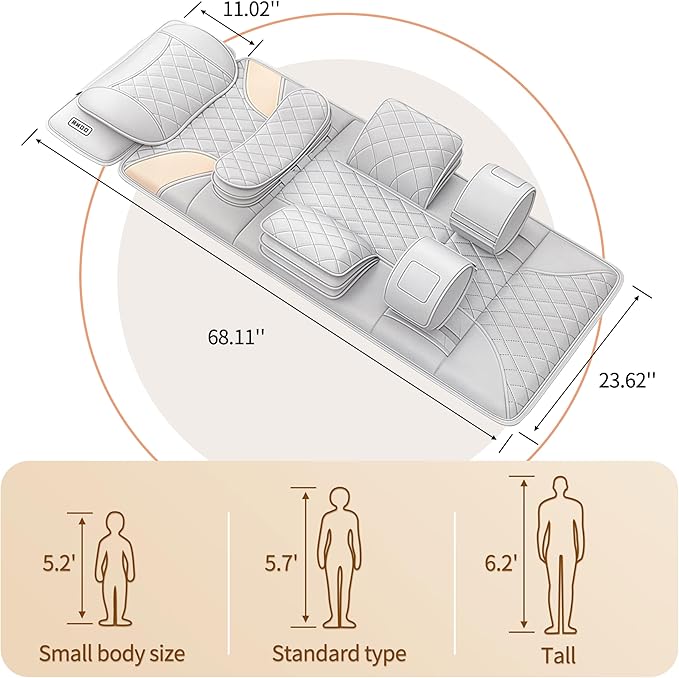 Full Body Massage Mat with HeatBack Massager Pad with Detachable Shiatsu Neck Massager3D Body Stretching &amp Lumbar Traction4 Vibrating Motors2 Heat LevelsGifts for Men Women