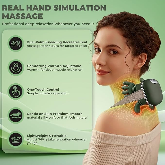 Shoulder &amp Neck Massager with Heat 4D Bionic Heated Neck Massager with Fingers Simulates a Real Palm Massage for Comfort 3 Intensity Levels + 2 Heat Settings Relax Muscle Tension