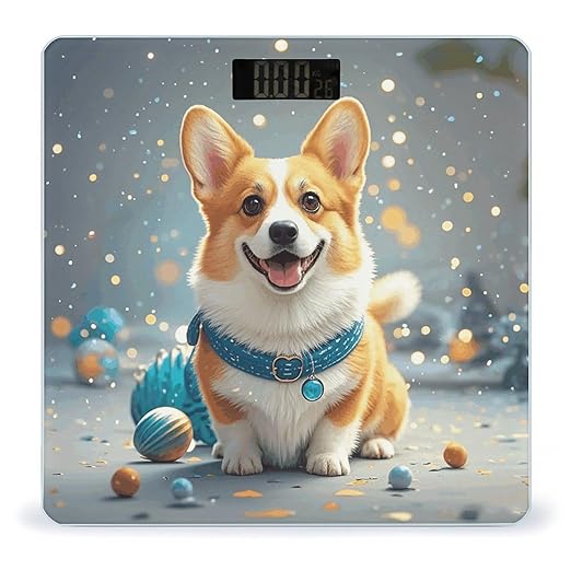 Cartoon Corgi Dog Weight Scale Cute Bathroom Scale for Body Highly Accurate Digital Weighing Machine for People Compact LCD Display Scales with Sturdy Toughened Glass Scales