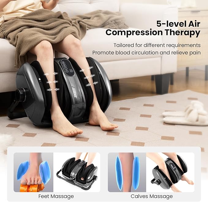 ARLIME Foot Massager with Heat Deep Kneading Shiatsu Feet Massager Machine with Compression Muscle Arm Relaxation Gifts for Elder Men Women (Grey)