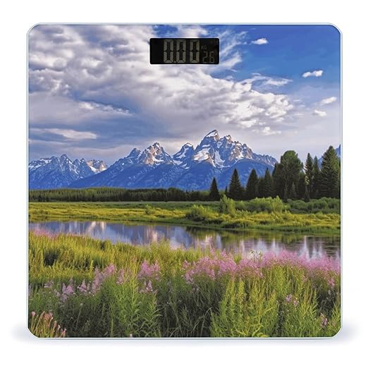 Grand Teton National Park Bathroom Scale Large LCD Backlight Display Digital Scale Rounded Corners Body Scales Automatic Power On/Off Bathroom Scales for Home Bedrooms