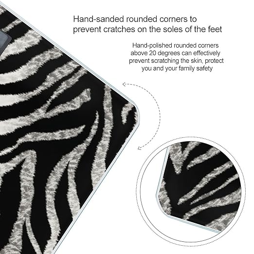 Black and White Zebra Print Scale for Body Weight Accurate Digital Bathroom Scale Toughened Glass High Precision Scales Smart Weight Scales with Large LCD Backlight Display Weighing Machine