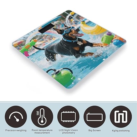 Doberman Pool Blitz Weight Scale Cute Bathroom Scale for Body Highly Accurate Digital Weighing Machine for People Compact LCD Display Scales with Sturdy Toughened Glass Scales