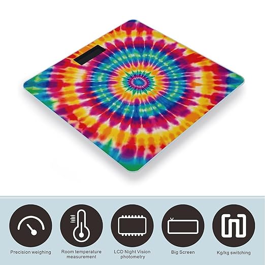 Tie Dye Pattern Weight ScaleClear LED Display Bathroom Digital Weighing ScaleTempered Glass Digital Bathroom Scale for Body Weight Capacity Up to 400 Lbs
