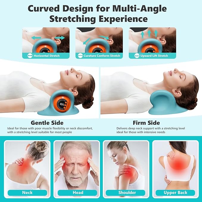 2026 Upgraded 3-in-1 Neck Massager Portable Cervical Traction Device 3 Heat Levels &amp 3 Vibration Modes Ergonomic Support for Neck Pain Relief &amp Muscle Relaxation Home &amp Office Use