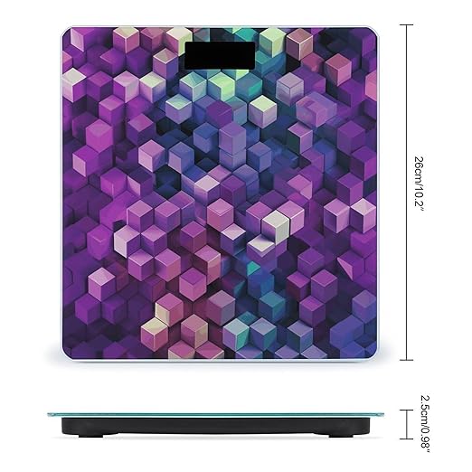 Abstract Color Cubes Purple Scale for Body Weight High Precision Digital Weight Scales with LCD Display Anti-Slip Sturdy Slim Tempered Glass Bathroom Scale for Home Use