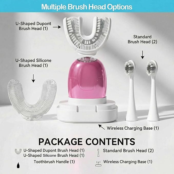 U Shaped Electric Toothbrush for Adults Rechargeable Electric Toothbrush with 360° U Brush Nylon Bristles 3 Brushing Modes IPX7 Waterproof Home &amp Travel Use
