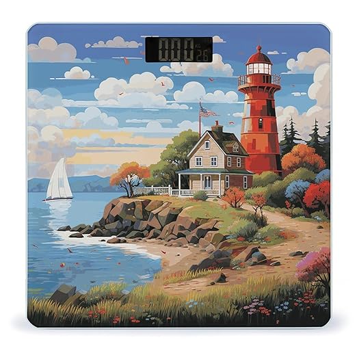 Coastal Lighthouse Scale for Body Weight Accurate Digital Bathroom Scale Toughened Glass High Precision Scales Smart Weight Scales with Large LCD Backlight Display Weighing Machine