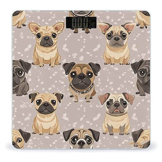 Cute Chihuahua Pug Pattern Bathroom Scale for Body Weight Bathroom Digital Electronic Weighing Scale with Back Lit LED Display Sturdy Tempered Glass Weight Watchers Scales 400lb