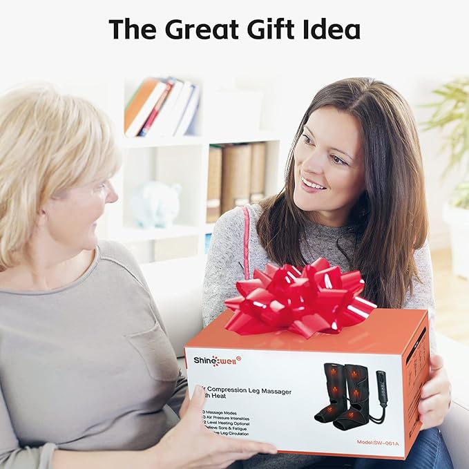 SHINE WELL Leg Massager with Heat and Compression Legs Massage for Circulation and Pain Relief Foot and Calf Massager for Swelling Heated Air Compression Machine Wellness Gift for Mom Dad
