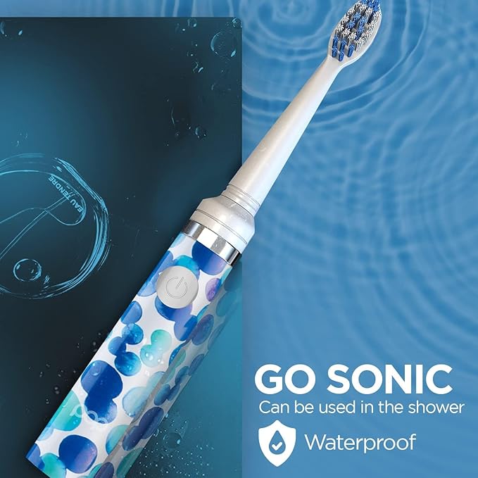 Pop Sonic Electric Toothbrush (Blue Bubbles + 4 Brush Heads) - Travel Toothbrushes w/AAA Battery | Kids Electric Toothbrushes with 2 Speed &amp 15000-30000 Strokes/Minute Dupont Nylon Bristles