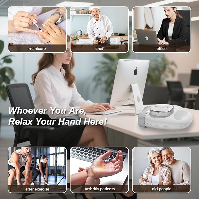 Smart Hand Massager with Heat Compression Relief for Arthritis &amp Carpal Tunnel Relief Cordless Portable Therapy Glove Electric Shiatsu Wrist/Finger/Palm Massager