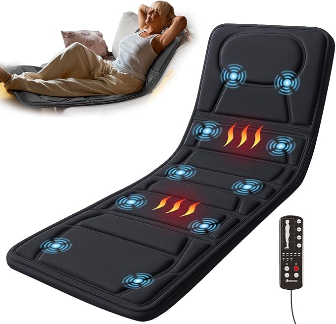 CooCoCo Full Body Massage Mat with Heat 10 Motors Vibrating Back Massager Heating Pad for Bed Sofa Heating Pad Massage for Dad Mom Men Women Husband Wife