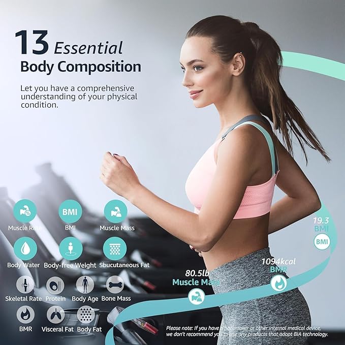 Posture Scale for Body Weight Digital Bathroom Smart Scale 13 Body Composition Analyzer Sync Weight Scale BMI Health Monitor Sync Apps 400lbs - Black