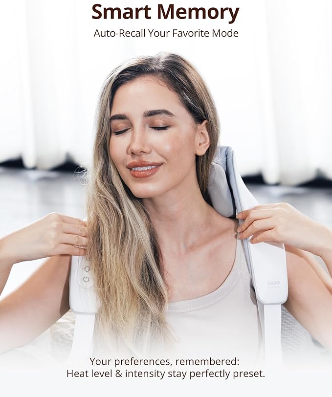 Cordless Shiatsu Neck and Back Massager with Heat 10 Mins x 12 Uses 3 Massage Modes &amp 2 Intensity Levels 3D Kneading Deep Tissue for Pain Relief Voice Prompt &amp Smart Memory Relax for Wome