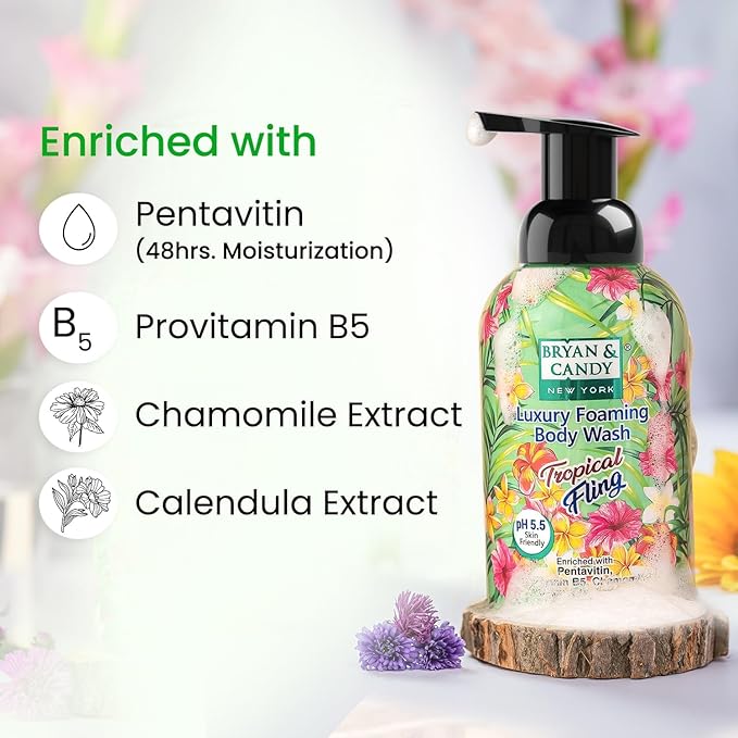 Luxury Foaming Body Wash with Pentavitin Pro Vit B5 Argan Oil Skin Friendly pH 5.5 All Skin Types 400 Ml (Tropical Fling)
