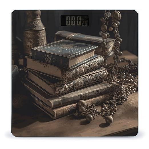 Stack of Old Books Bathroom Scale Automatic Power On/Off Body Scales LCD Backlight Display Square Digital Scale Rounded Corners Bathroom Scales for Home Bedrooms