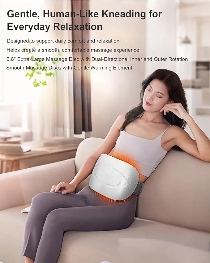 Abdominal Massager Belt – Electric Belly Stomach &amp Tummy Massage Machine and Tool with Dual Kneading Discs Soothing Heat Wireless &amp Rechargeable