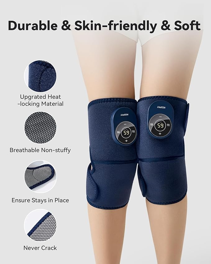 Cordless Knee Massager with Heat Vibration for Pain Relief MAXwarm 3.0[2026 Upgraded]-Electric Heated Knee Brace with 3 Heat Levels and 3 Massage Mode for Men Women(Blue 2-Pack)