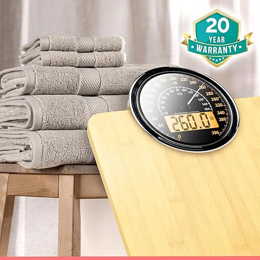 Adamson Hybrid 2-in-1 Analog &amp Digital Weighing Scale for Body Weight up to 400lbs - Thick Tempered Glass - Extra Large Display - Easy to Read Digital Bathroom Scale - New - Wood