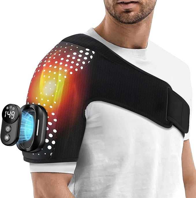 Cordless Shoulder Heating Pad with Massager with Detachable RemoteShoulder Massage Wrap with 6 Heating Levels 5 Vibration Modes Rotator Massager for Pain Relieffor Men &amp Women