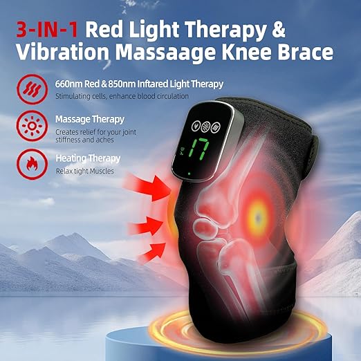 Red Light Therapy for Knee &amp Elbow Vibration &amp Heated Massage for Knee Brace 660nm&amp850nm Red Light for Joint Elbow Shoulder Pain Relief Pack of 2