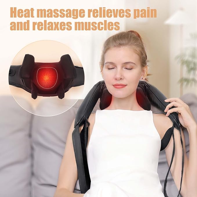 Shiatsu Back and Neck Massager Cordless Shoulder Massager with Heat Electric Deep Tissue 3D Kneading Massage Pillow for Shoulder Leg Body Muscle Pain Relief Gifts for Men Women