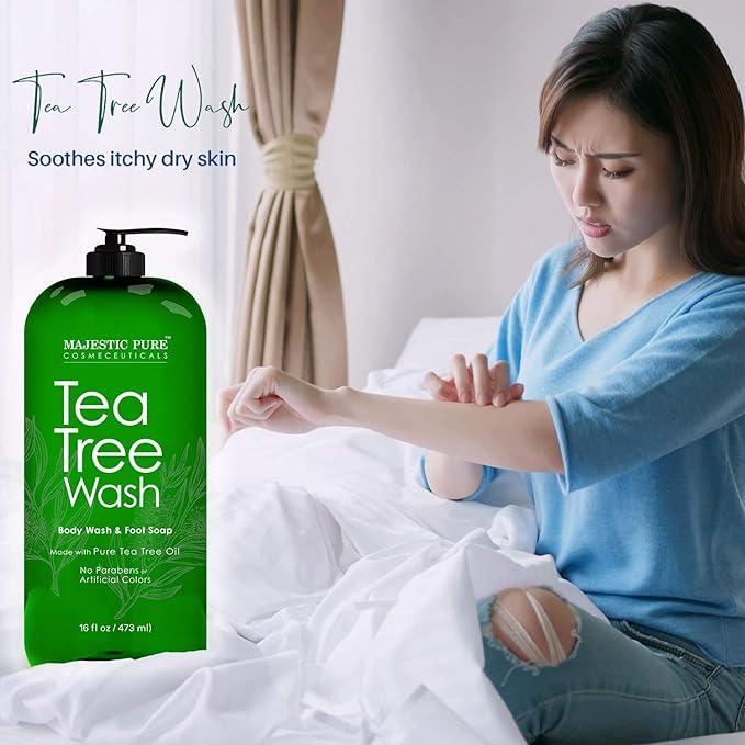 MAJESTIC PURE Tea Tree Body Wash and Tea Tree Athletes Foot Cream Bundle