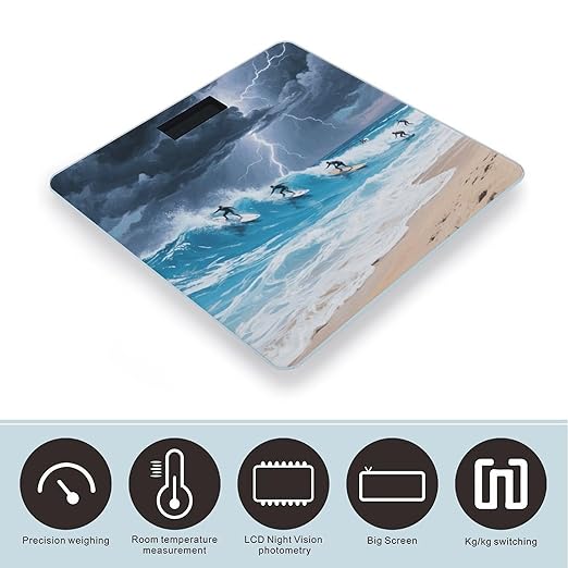 Ocean Beach Weight Scale Large Digital Bathroom Scales with Bright LED Display Non Slip Digital Scale and Step On Fashion Weighing Machine for Body
