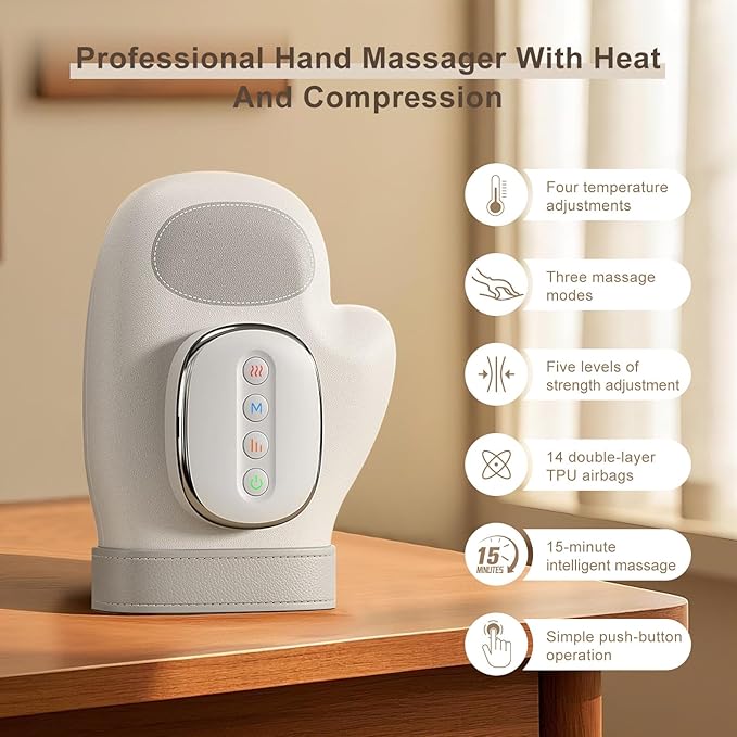 Hand Massager for Arthritis and Carpal Tunnel Relief Heated Air Compression Therapy for Finger Palm &amp Wrist Pain Portable Cordless Electric Hand Massager
