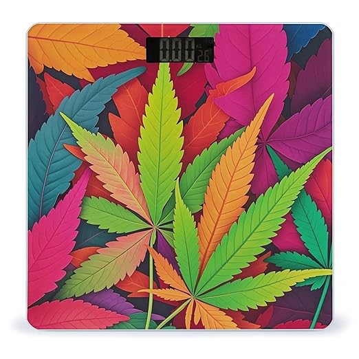 Multicolor Leaf Weed Art Bathroom Scale Digital Weight Scale Precision 400 Lbs Weighing Scales Large with LCD Backlight Display BMI Measures