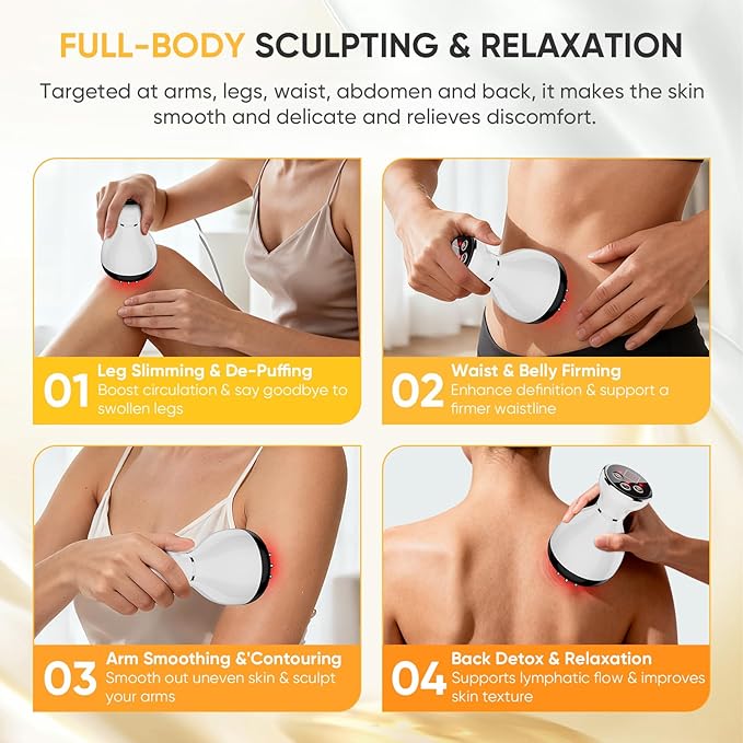 Lymphatic Drainage Massager - Anti Cellulite Massage Tool &amp Body Sculpting Machine with 30-Level Microcurrent Light Heat &amp Vibration for Legs Arms &amp Belly Body Helps Reduce Stretch Marks