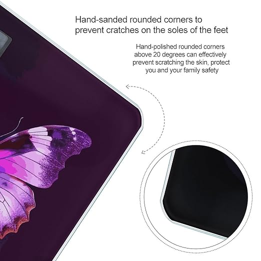 Pink Purple Butterfly Weight Scale Digital Electronic Scales Bathroom Scale Larg LCD Backlight Display High Precision MeasurementsTempered Glass
